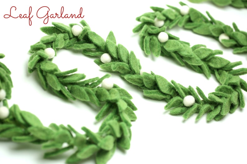 Felt Leaf Garland  Christmas Garland  Felt Mistletoe Garland image 1