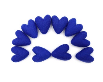 Brilliant Blue Felt Hearts - 4 cm - 10 count - Color BRILLIANT BLUE - Wool Felt Hearts