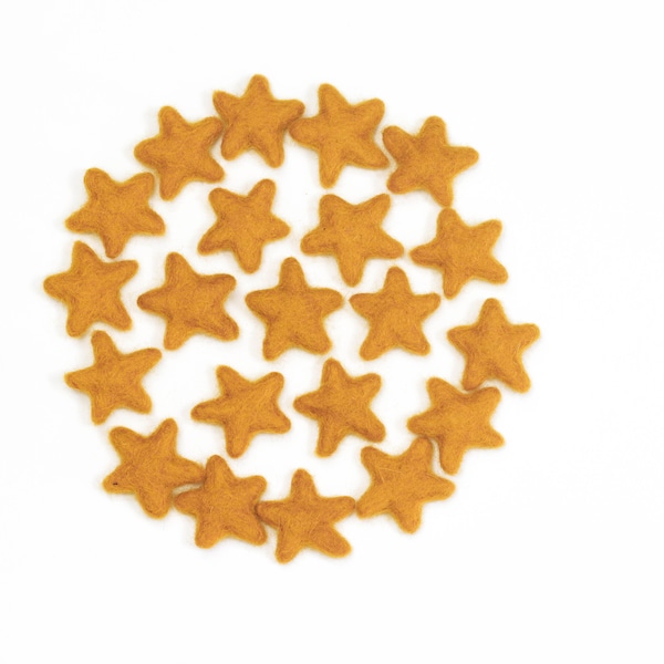 Felt Stars -  3 to 4 cm - 10 count - Color: SAFFRON- Wool Felt Stars