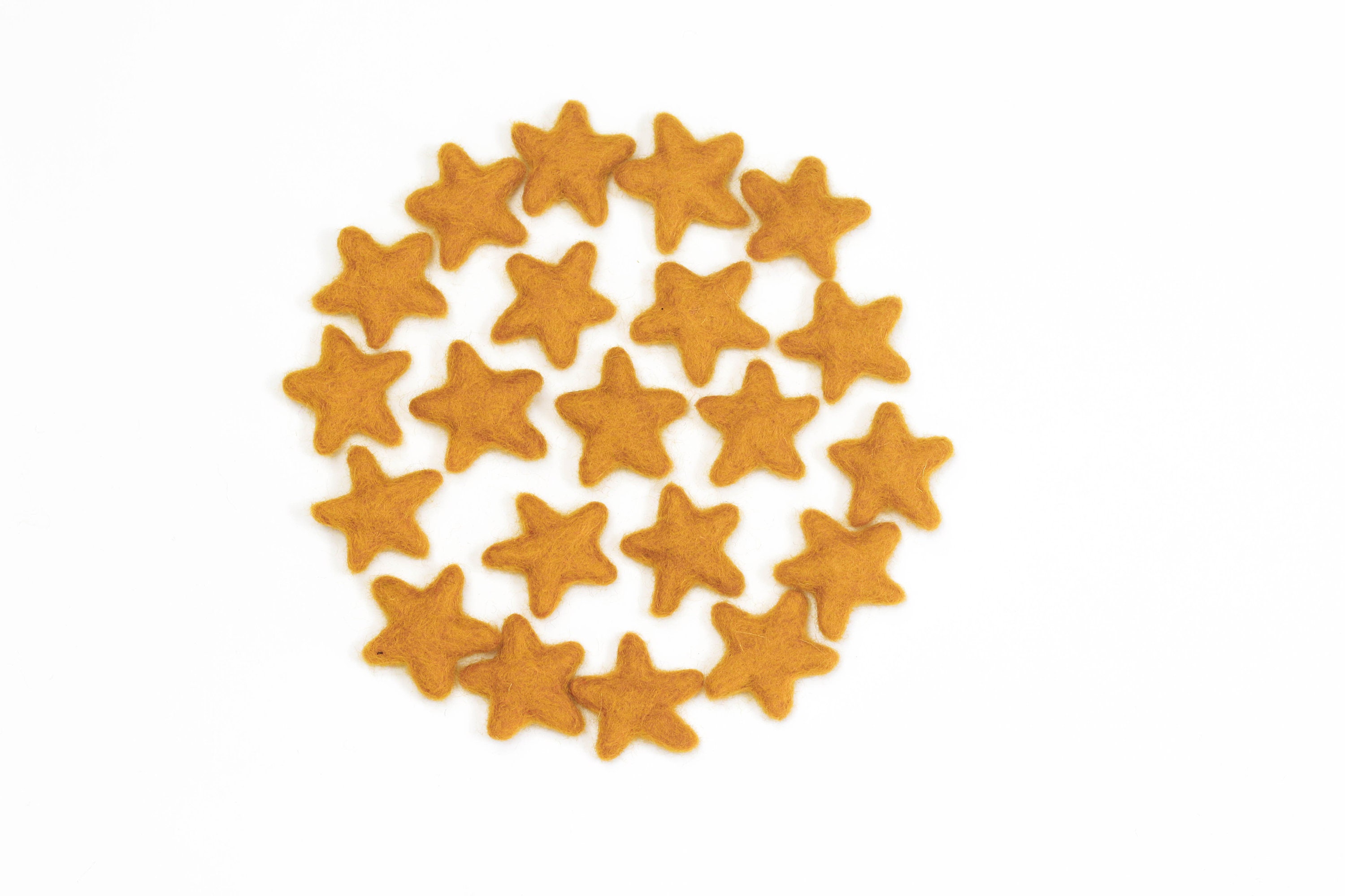 Felt Stars -  3 to 4 cm - 10 count - Color: SAFFRON- Wool Felt Stars