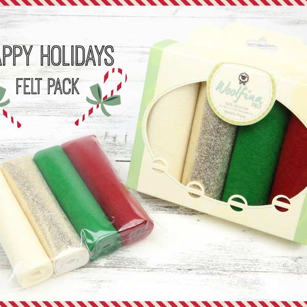 HAPPY HOLIDAYS Felt Pack // Christmas Wool Felt // Christmas Felt // Holiday Variety Pack // Felt Gift Pack