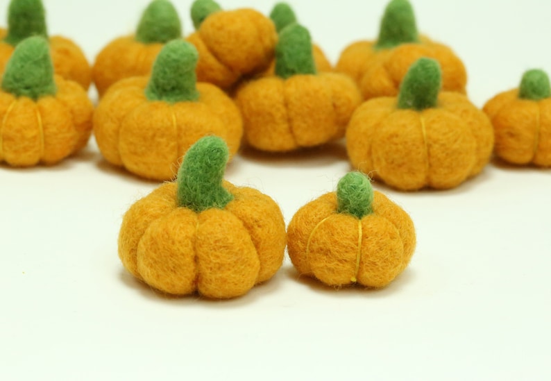 Orange Felt Pumpkins // Orange Pumpkins // White Pumpkins // Yellow Pumpkins // Wool Pumpkins // Size 3.0 cm or 4.0 cm image 2