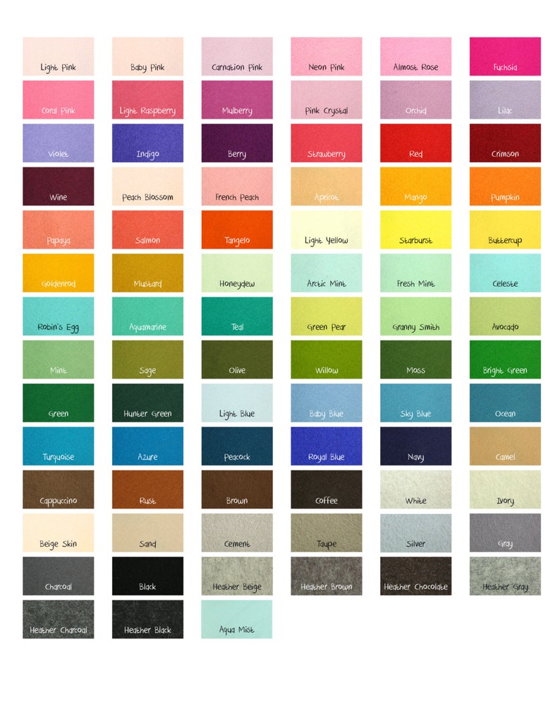 Puede incluir: Una carta de colores con 100 muestras de color diferentes. Los colores est&aacute;n dispuestos en filas y columnas, con cada color etiquetado con su nombre. Los colores van desde el rosa claro hasta el gris oscuro.