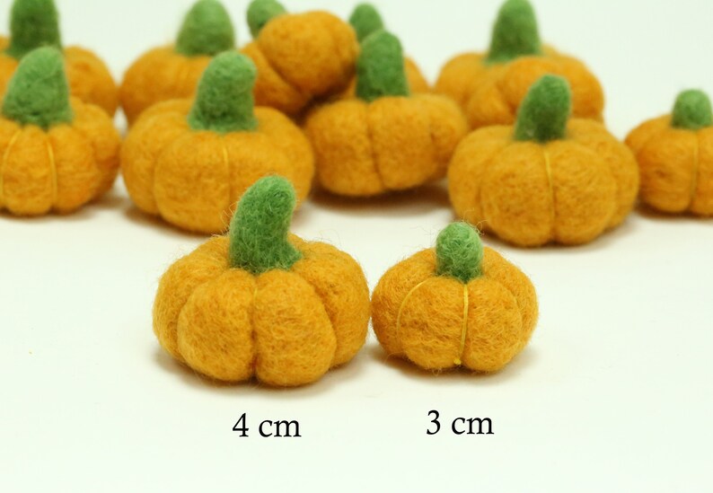 Orange Felt Pumpkins // Orange Pumpkins // White Pumpkins // Yellow Pumpkins // Wool Pumpkins // Size 3.0 cm or 4.0 cm image 4