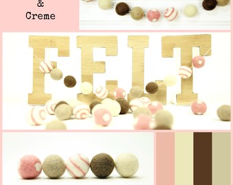 Felt Balls // DIY Garland // DIY Mobile // Swirl Balls // Strawberries & Creme Color Set // 2.5 cm // 25 Balls