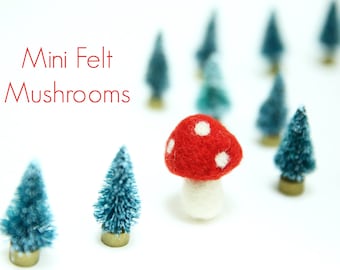 Mini hongos de fieltro de lana / Hongos de fieltro con aguja / Hongos venenosos de fieltro de bosque