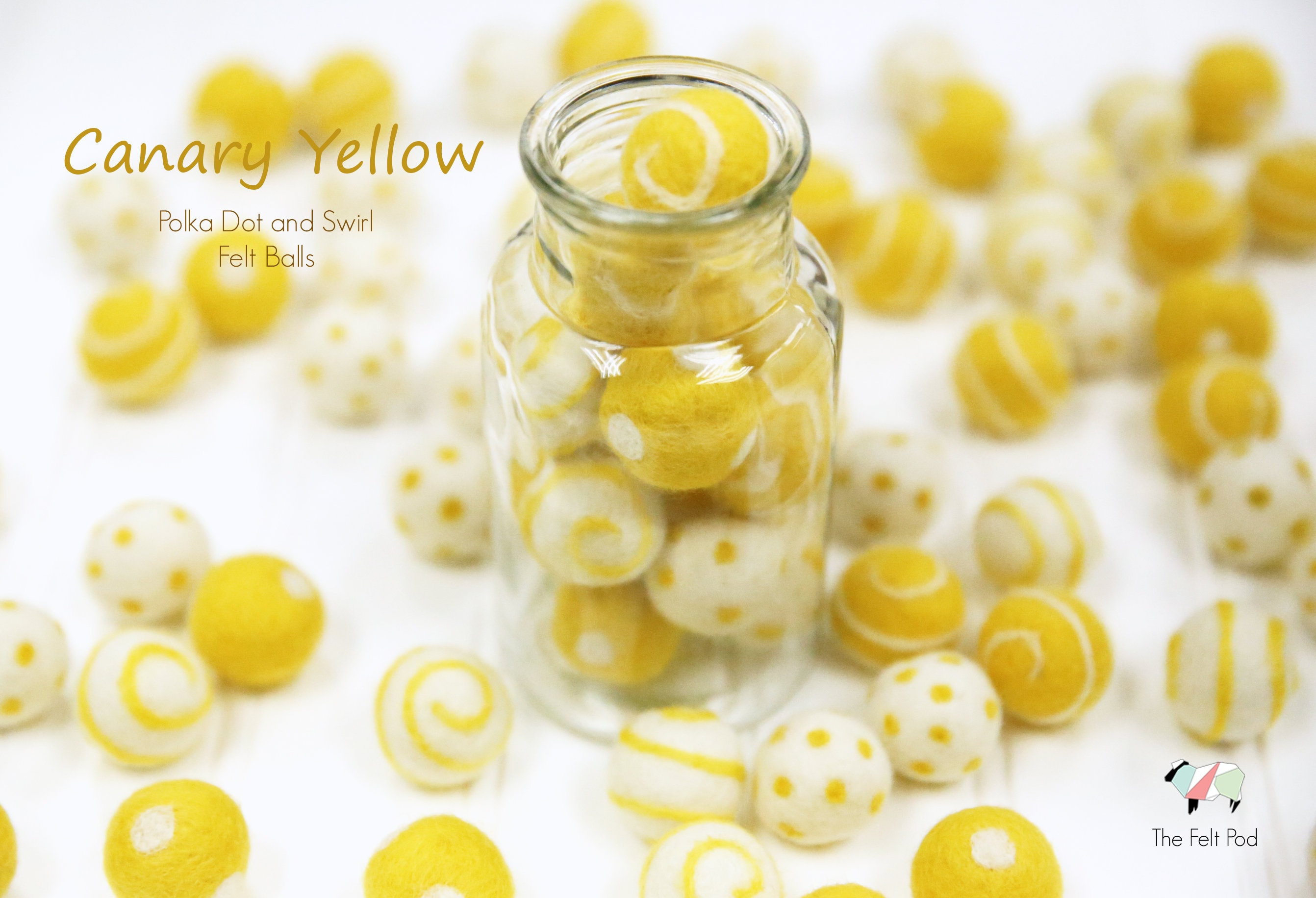 Canary Yellow Polka Dot Felt Balls  // Canary Yellow Swirl Felt Balls