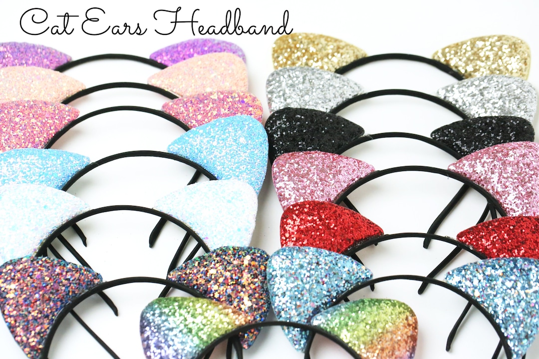 Cat Ears Headbands Glitter Cat Ears Chunky Glitter Cat Ears Headband Etsy