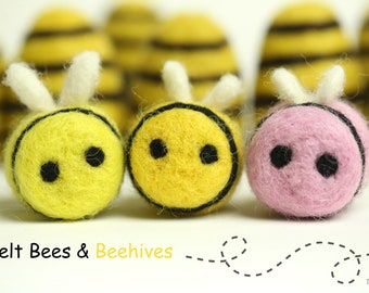 Felt Bees | Wool Felt Bee Hives | Felt Bumble Bees