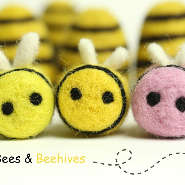 Felt Bees | Wool Felt Bee Hives | Felt Bumble Bees