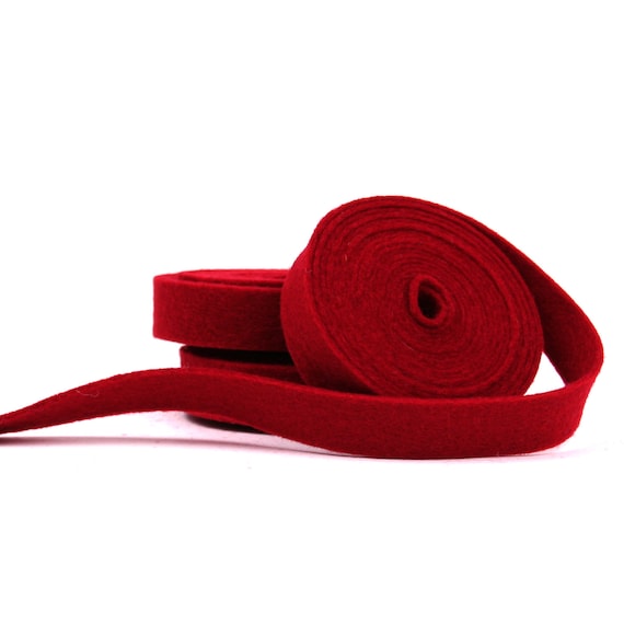 Wool Felt 100 Percent Wool Felt Ribbon in Color CRIMSON 1/2 Inch X 2 Yards  Merino Wool Felt Red Ribbon Crimson Ribbon 