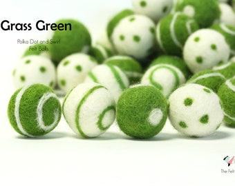 Grass Green Polka Dot Felt Balls // Grass Green Swirl Felt Balls