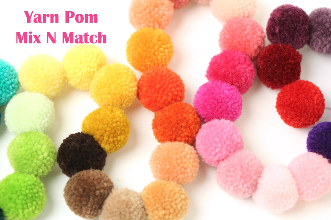 Yarn pom poms, yarn poms, garland poms, P55 Red, Crimson yarn poms, Crimson  pom poms, red pom poms, red yarn poms
