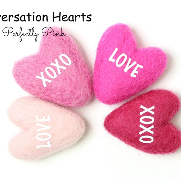 Perfectly Pink Conversation Hearts | Conversation Felt Hearts  - 4 cm - Set of 4