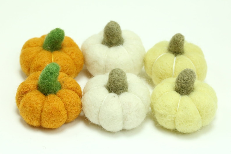 Orange Felt Pumpkins // Orange Pumpkins // White Pumpkins // Yellow Pumpkins // Wool Pumpkins // Size 3.0 cm or 4.0 cm image 1