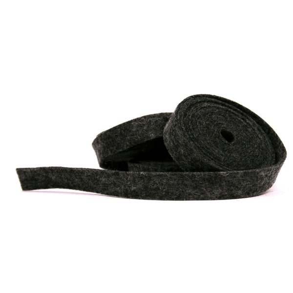 Wool Felt - 100 Percent Wool Felt Ribbon in color Heather Black - 1/2 Inch X 2 yards - Merino Wool Felt - Heather Black Ribbon