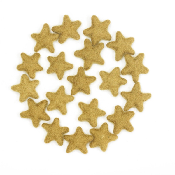 Felt Stars -  3 to 4 cm - 10 count - Color: HARVEST GOLD - Wool Felt Stars