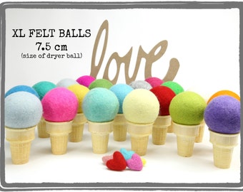 XL Filz Pompons // Super Große Filz Pom Poms // Bunte Jumbo Balls // Trockner Balls // 7,5 cm Filz Pom Poms // Nadelkissen
