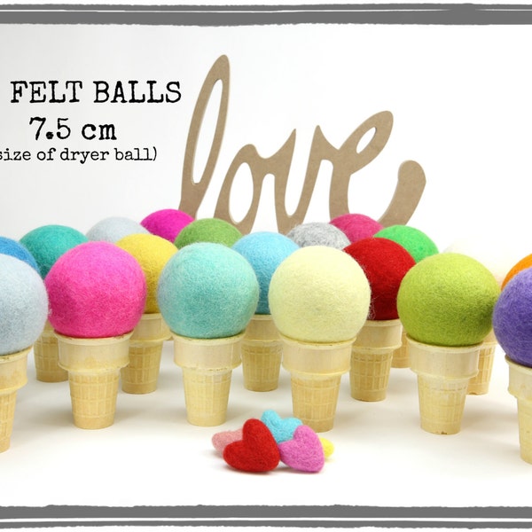 XL Felt Balls // Super Large Felt Balls // Colorful Jumbo Balls // Dryer Balls // 7.5 cm felt balls // diy pincushion