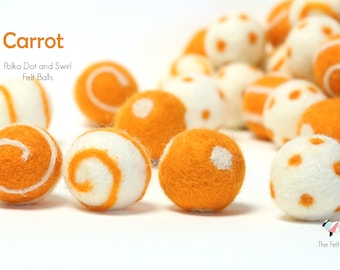 Carrot Polka Dots & Swirls // Felt Ball Swirls // Swirl Felt Balls // Polka Dot Felt Balls