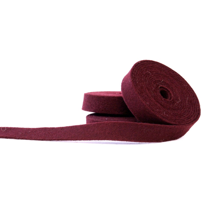 Wool Felt Ribbon 100% Wool Felt Ribbon in color WINE 1/2 Inch X 2 yards Merino Wool Felt Red Ribbon Wine Ribbon imagem 1