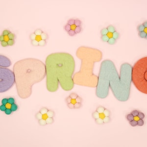 Letras de fieltro - PRIMAVERA/ Guirnalda de primavera/ Letras de fieltro para guirnalda de fieltro/ Un juego de ortografía PRIMAVERA