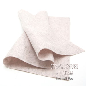 Wool Felt Sheet // 100% Wool Felt in color STRAWBERRIES N CREAM //  18&quot; X 18&quot; Wool Felt Sheet // Ice Cream Edition // Pastel Heather