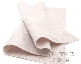 Wool Felt Sheet // 100% Wool Felt in color STRAWBERRIES N CREAM //  18" X 18" Wool Felt Sheet // Ice Cream Edition // Pastel Heather