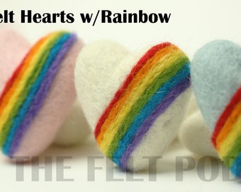 Felt Hearts with Rainbows