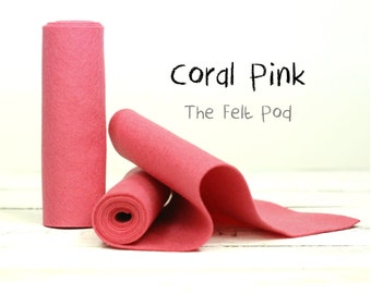 100% Merino Wool Felt Roll - Wool Felt color CORAL PINK - 5" X 36" Wool Felt - Pure Wool Felt