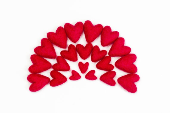 Felt Hearts 3 to 4 Cm 10 Count Color RED Wool Felt Hearts 