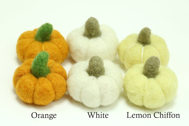 Orange Felt Pumpkins // Orange Pumpkins // White Pumpkins // Yellow Pumpkins // Wool Pumpkins // Size 3.0 cm or 4.0 cm image 3