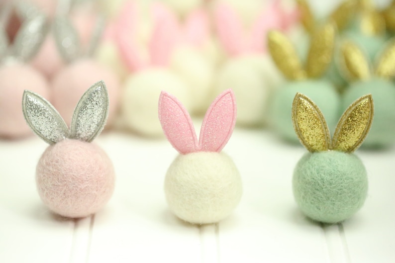 Felt Bunny // Easter Bunnies // Easter Rabbit // Felted Rabbit // Felt Rabbit Ears // Glitter Bunny Ball image 1