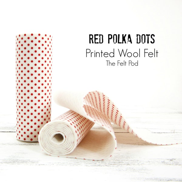 Red Polka Dot Printed Wool Felt // Red Polka Dot Wool Felt // Red Dot Printed Felt