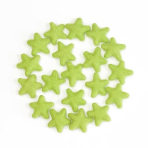 Felt Stars -  3 to 4 cm - 10 count - Color YELLOW GREEN - Wool Felt Stars