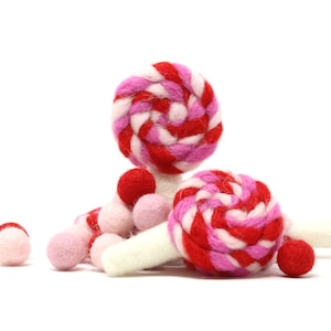 Red and Pink  Felt Lollipop | Felt Lollipops - Heavenly Pink, Dark Pink, and Red