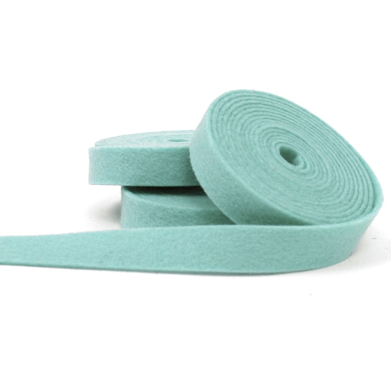 Wool Felt Ribbon 100% Wool Felt Ribbon in color AQUA MIST 1/2 Inch X 2 Yards Merino Wool Felt Green Ribbon image 1