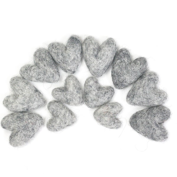 Felt Hearts -  3 to 4 cm - 10 count - Color GRANITE - Wool Felt Hearts