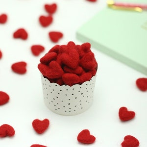 Felt Hearts 3 to 4 cm 10 count Color RED Wool Felt Hearts image 2
