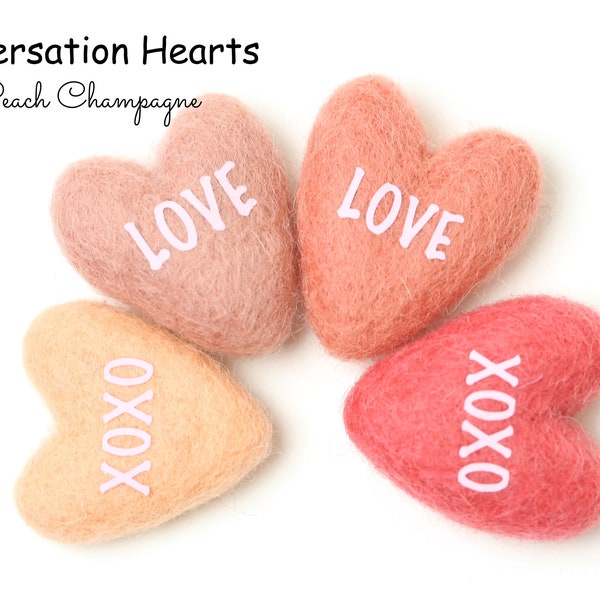 Peach Champagne Conversation Hearts | Conversation Felt Hearts  - 4 cm - Set of 4