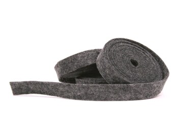 Wool Felt - 100 Percent Wool Felt Ribbon in color HEATHER CHARCOAL-1/2 Inch X 2 yards - Merino Wool Felt-Gray Ribbon-Heather Charcoal Ribbon