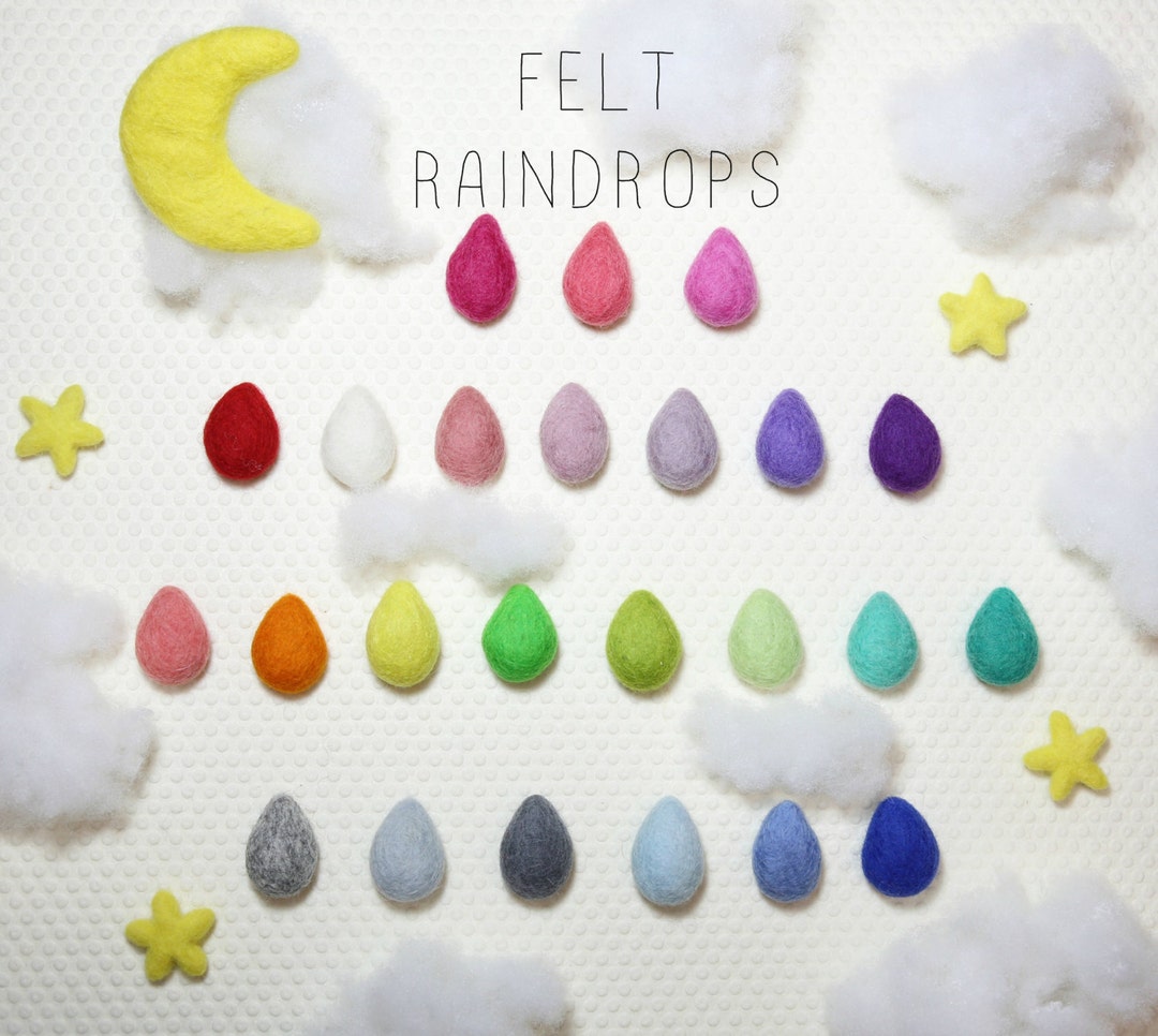 Felt RAINDROPS -  3 to 4 cm - 10 count - Mix n Match - 24 Colors Available - For Felt Mobiles and Felt Garlands
