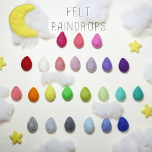 Felt RAINDROPS -  3 to 4 cm - 10 count - Mix n Match - 24 Colors Available - For Felt Mobiles and Felt Garlands