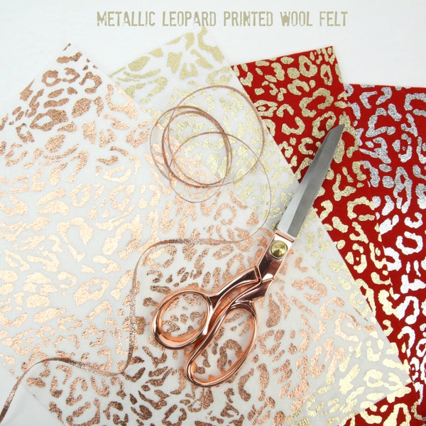 Printed Felt // Metallic Printed Wool Felt // LEOPARD Printed Felt // Printed Foil // Foil Fabric