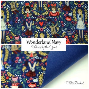 Rifle Paper Co Wonderland Navy // Reliure Rifle Paper Co // Ruban de biais // Feutre de tissu // Tissu avec endos de feutre // Tissu en coton