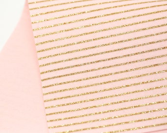 Pink Gold Striped Felt | Gold Stripe Glitter Felt