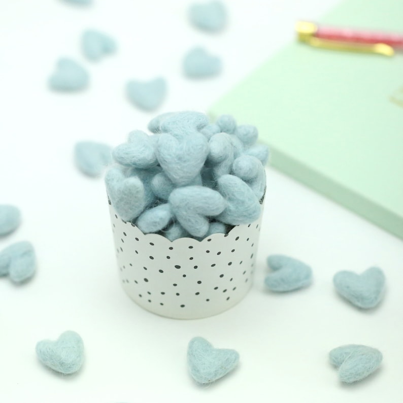 Felt Hearts 3 to 4 cm // Light Blue Felt Hearts image 2