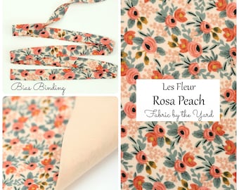 Rifle Paper Co Les Fleur Rosa Peach // Rifle Paper Company Binding // Bias Tape // Fabric Felt // Felt Backed Fabric // Cotton Fabric