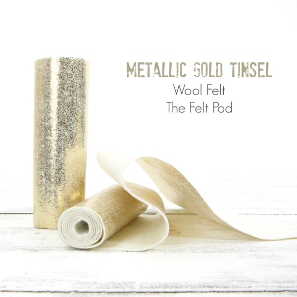 Metallic Gold Tinsel // Printed Wool Felt Roll // Metallic Gold Wool Felt // Gold Tinsel Wool // Holiday Felt