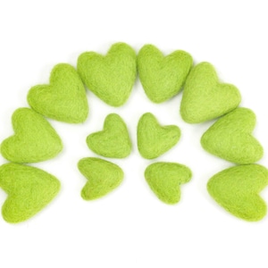 Felt Hearts -  3 to 4 cm - 10 count - Color YELLOW GREEN - Wool Felt Hearts
